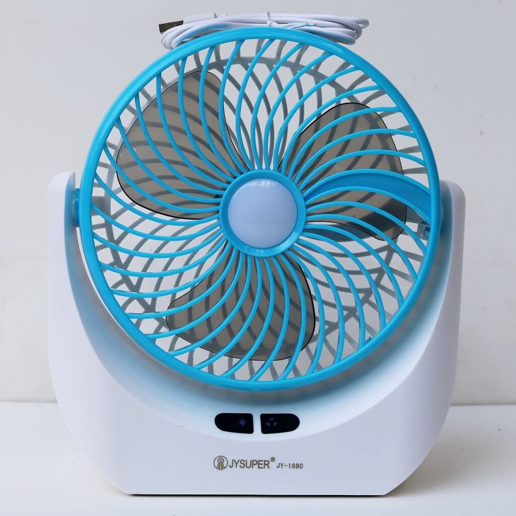 JYSUPER JY-1880 mini table fan with LED light front view 6 inch